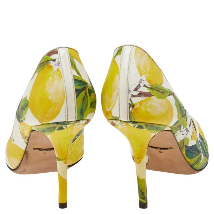 Pre Owned Dolce & Gabbana White Floral Print Leather Pointed Toe Pumps Size 38