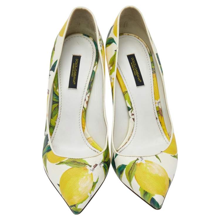Pre Owned Dolce & Gabbana White Floral Print Leather Pointed Toe Pumps Size 38