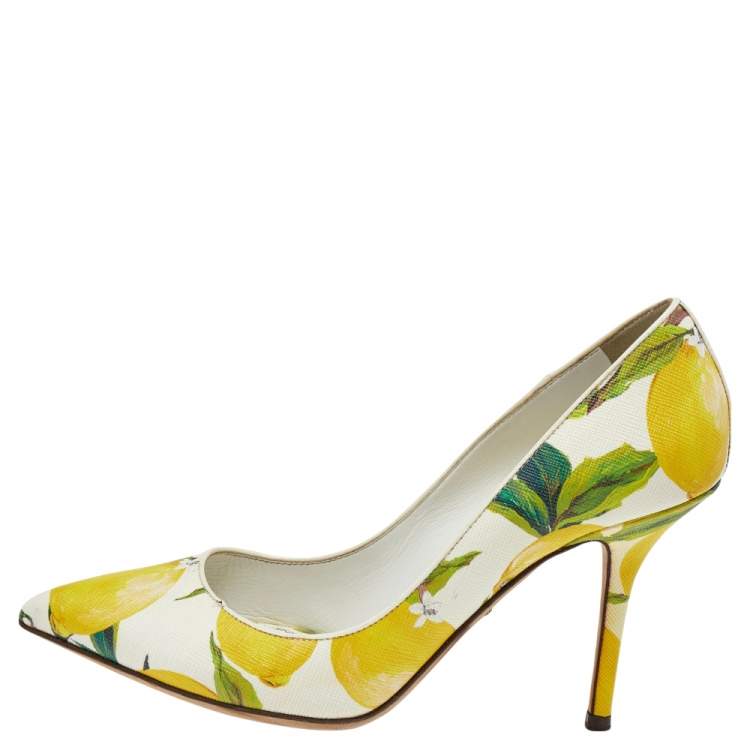 Pre Owned Dolce & Gabbana White Floral Print Leather Pointed Toe Pumps Size 38