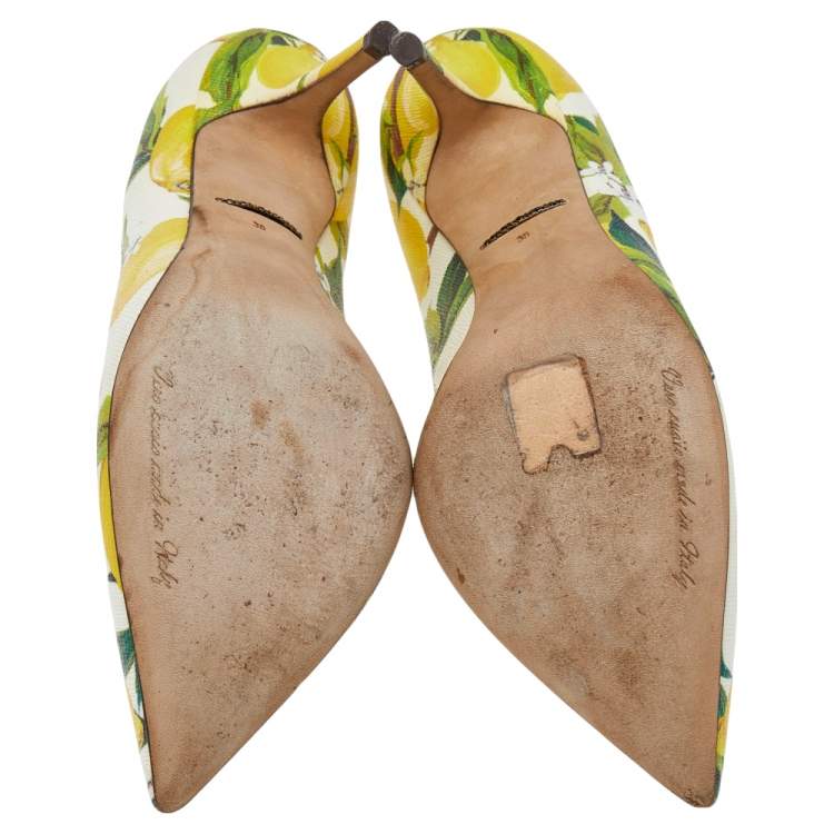 Pre Owned Dolce & Gabbana White Floral Print Leather Pointed Toe Pumps Size 38
