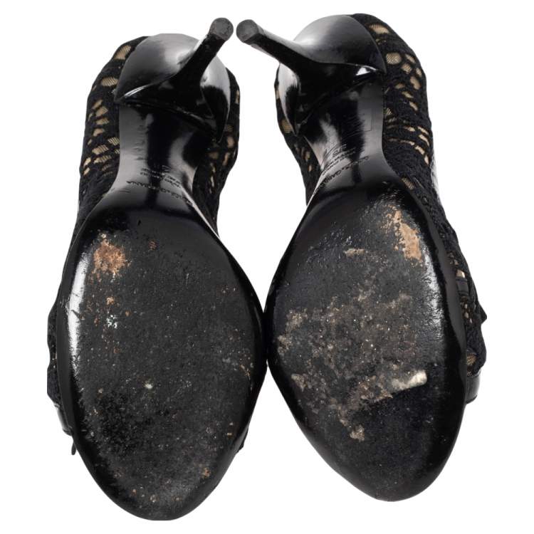Pre Owned Dolce & Gabbana Black Embroidered Fabric And Mesh Peep Toe Bow Pumps Size 36