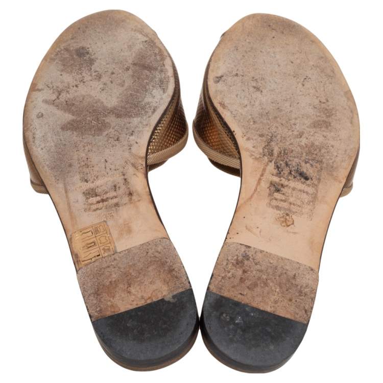 مملوكة مسبقًا Dolce & Gabbana Gold Lizard Embossed Leather Flats 35