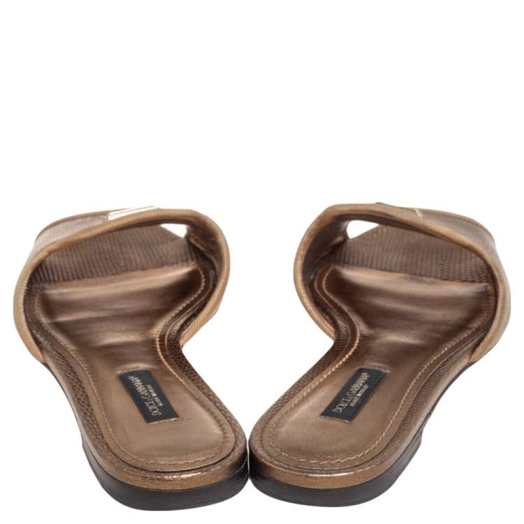 مملوكة مسبقًا Dolce & Gabbana Gold Lizard Embossed Leather Flats 35