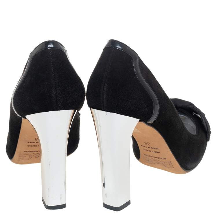 Pre Owned Dolce & Gabbana Black Suede and Patent Leather Bow Pumps Size 38