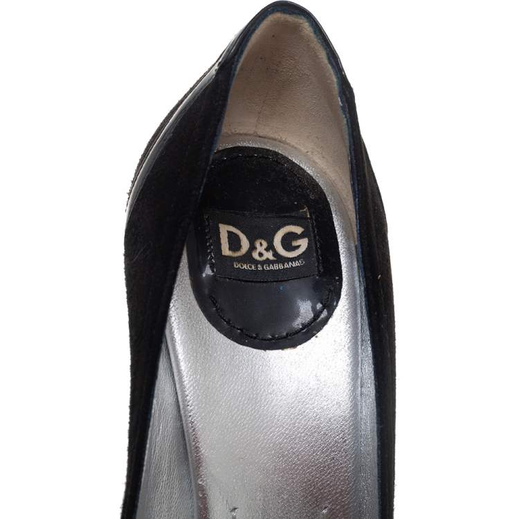 Pre Owned Dolce & Gabbana Black Suede and Patent Leather Bow Pumps Size 38