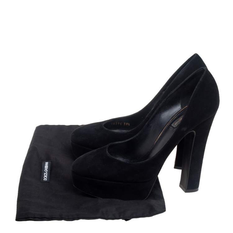 Pre Owned Dolce & Gabbana Black Suede Platform Pumps Size 39.5