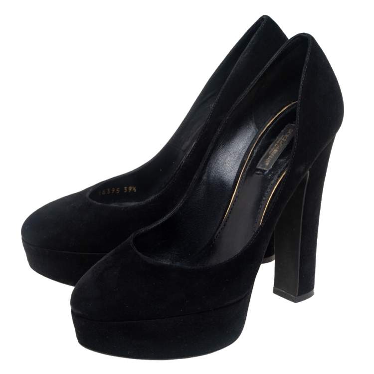 Pre Owned Dolce & Gabbana Black Suede Platform Pumps Size 39.5