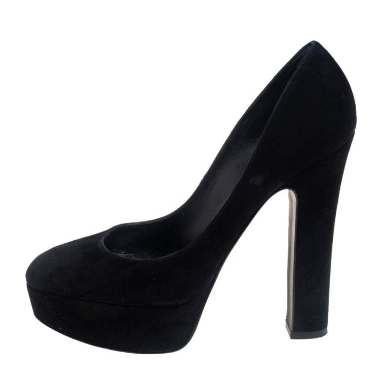 Pre Owned Dolce & Gabbana Black Suede Platform Pumps Size 39.5
