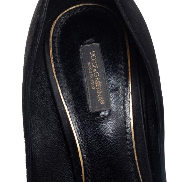Pre Owned Dolce & Gabbana Black Suede Platform Pumps Size 39.5