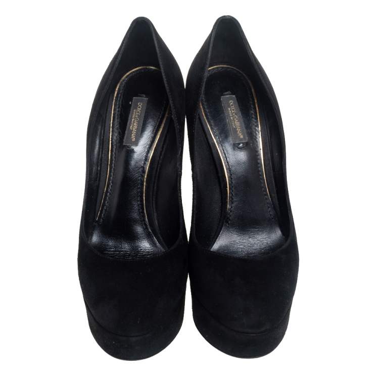Pre Owned Dolce & Gabbana Black Suede Platform Pumps Size 39.5