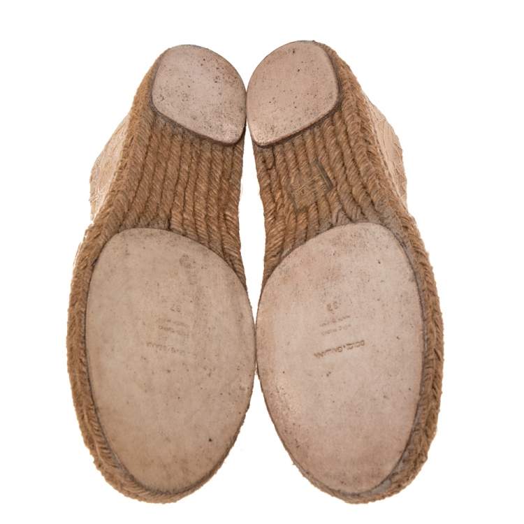 مملوكة مسبقًا Dolce & Gabbana Beige Lace Crystal Embellished Espadrilles Size 37