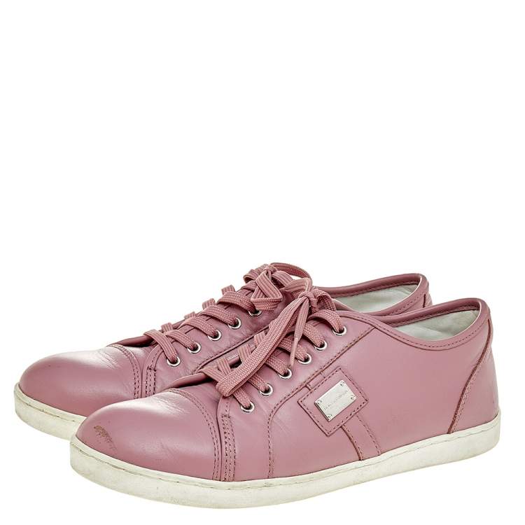 Pre Owned Dolce & Gabbana Pink Leather Low Top Sneakers Size 37