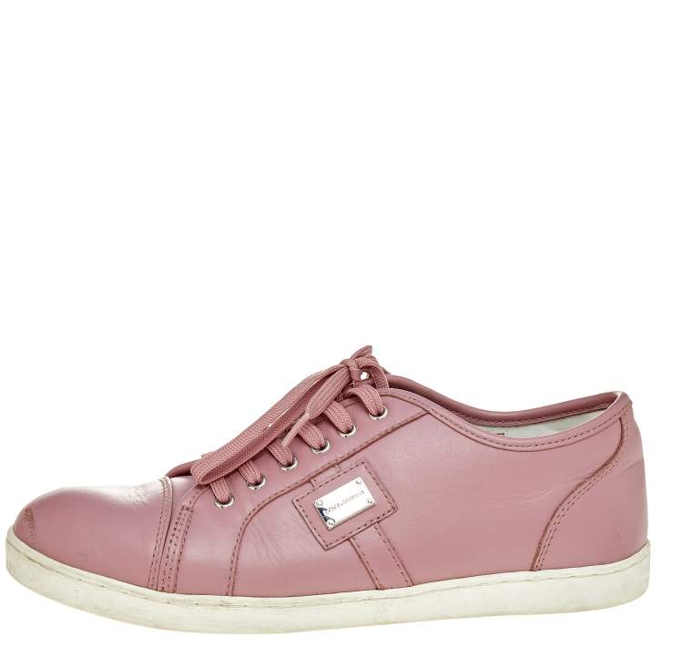Pre Owned Dolce & Gabbana Pink Leather Low Top Sneakers Size 37