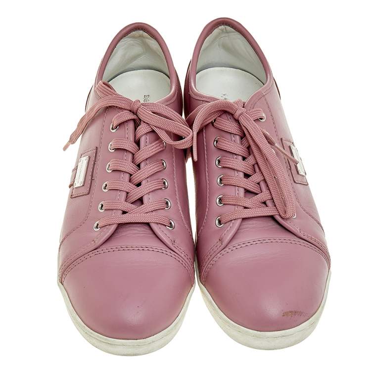 Pre Owned Dolce & Gabbana Pink Leather Low Top Sneakers Size 37