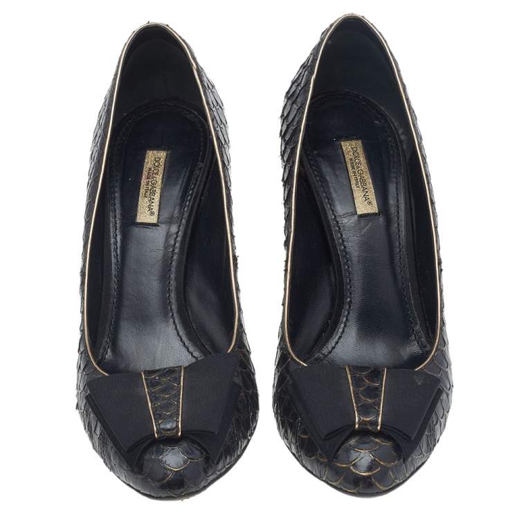 Pre Owned Dolce & Gabbana Black Python Embossed Leather Pumps Size 37
