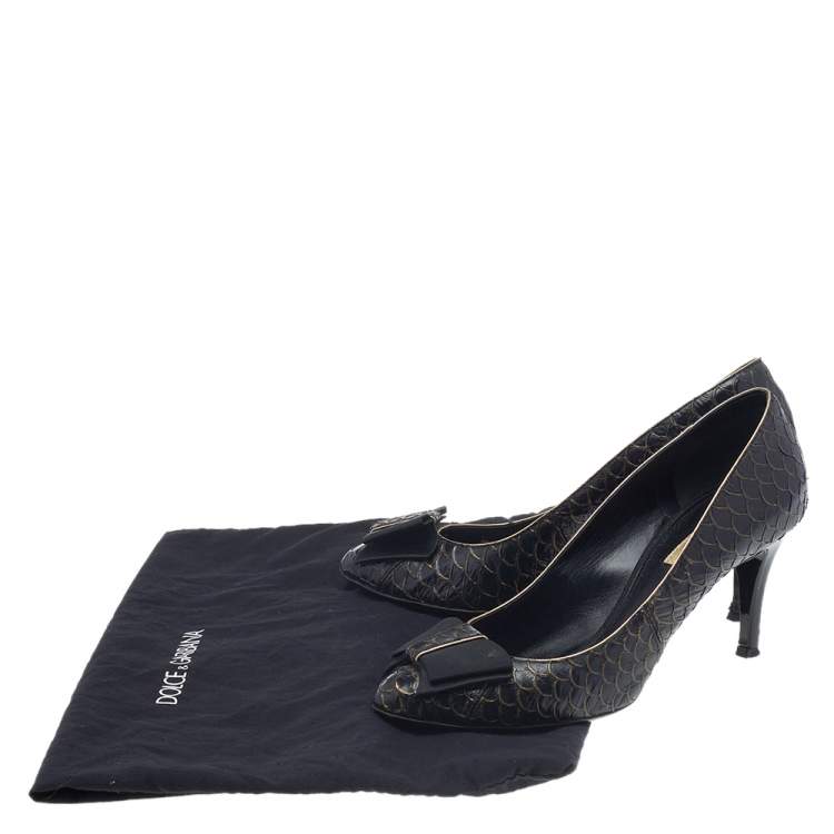 Pre Owned Dolce & Gabbana Black Python Embossed Leather Pumps Size 37