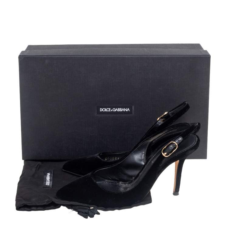 Pre Owned Dolce & Gabbana Black Velvet Pointed Toe Slingback  Pumps Size 35