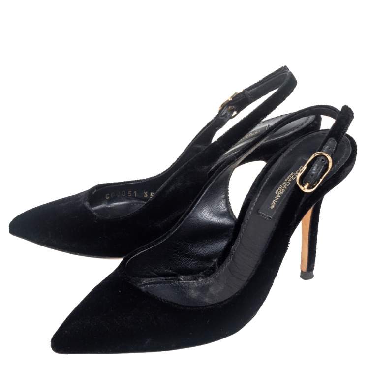 Pre Owned Dolce & Gabbana Black Velvet Pointed Toe Slingback  Pumps Size 35
