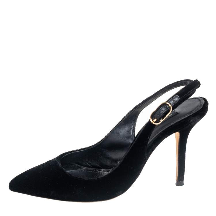 Pre Owned Dolce & Gabbana Black Velvet Pointed Toe Slingback  Pumps Size 35