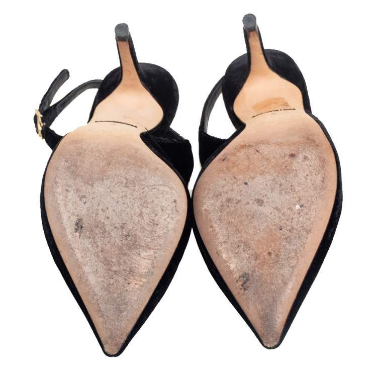 Pre Owned Dolce & Gabbana Black Velvet Pointed Toe Slingback  Pumps Size 35