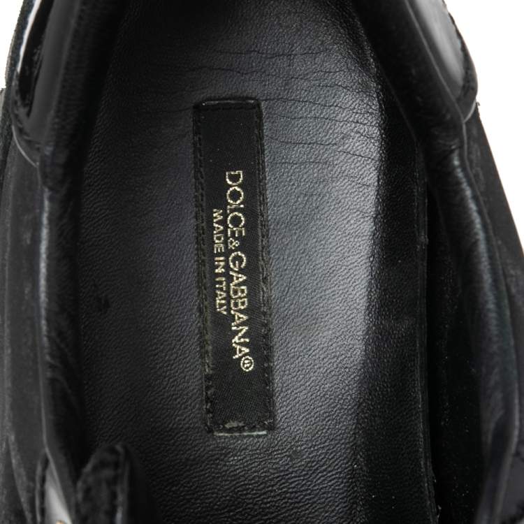 Pre Owned Dolce & Gabbana Black Leopard Print Fabric and Suede Sawtooth Sneakers Size 41