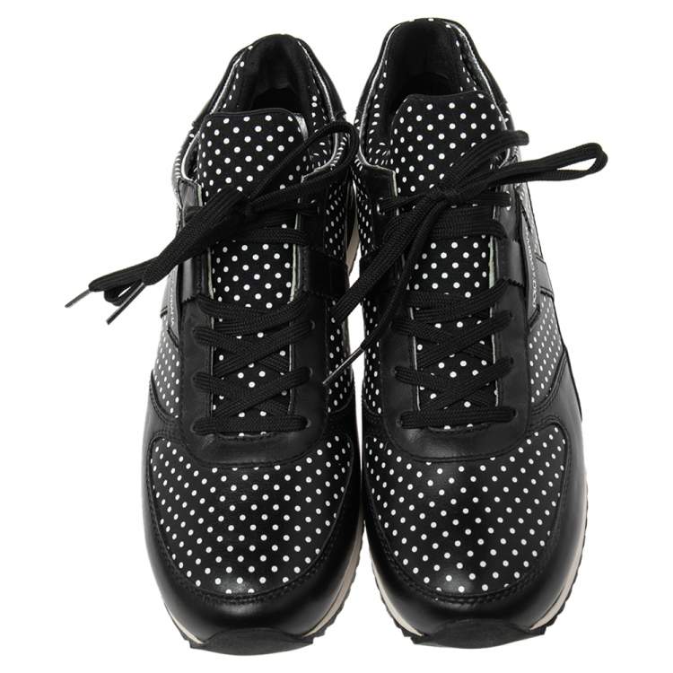 Pre Owned Dolce & Gabbana Black/White Leather Polka Dot Lace Up Sneakers Size 40