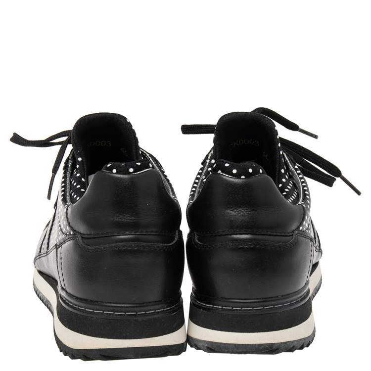 Pre Owned Dolce & Gabbana Black/White Leather Polka Dot Lace Up Sneakers Size 40