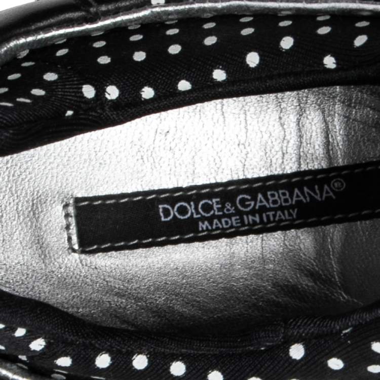 Pre Owned Dolce & Gabbana Black/White Leather Polka Dot Lace Up Sneakers Size 40