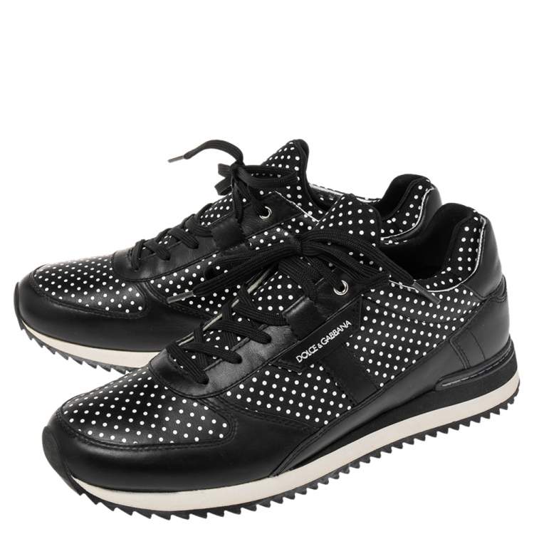 Pre Owned Dolce & Gabbana Black/White Leather Polka Dot Lace Up Sneakers Size 40