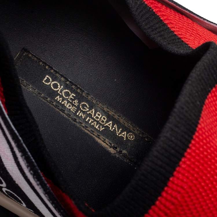 Pre Owned Dolce & Gabbana Red Knit Fabric Sorrento Sneakers Size 41