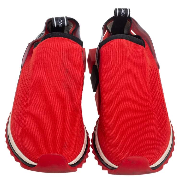Pre Owned Dolce & Gabbana Red Knit Fabric Sorrento Sneakers Size 41