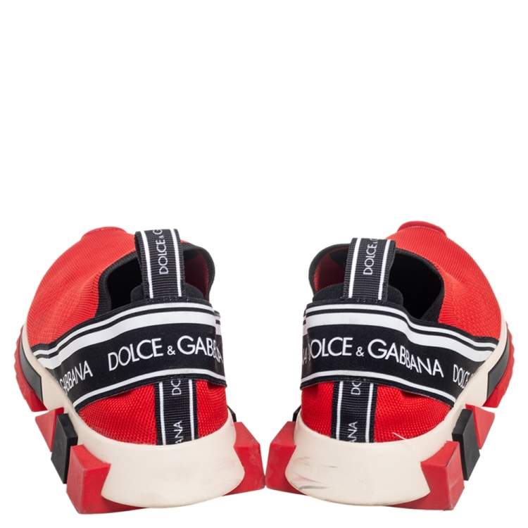 Pre Owned Dolce & Gabbana Red Knit Fabric Sorrento Sneakers Size 41