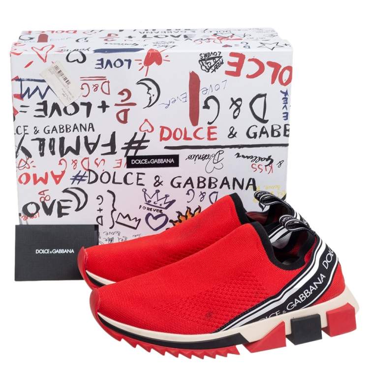 Pre Owned Dolce & Gabbana Red Knit Fabric Sorrento Sneakers Size 41