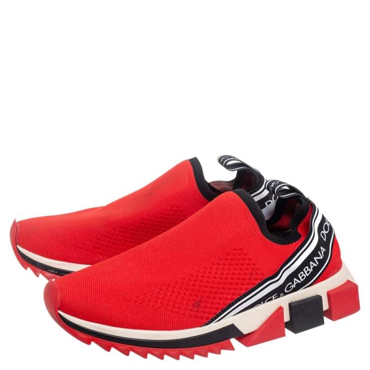 Pre Owned Dolce & Gabbana Red Knit Fabric Sorrento Sneakers Size 41