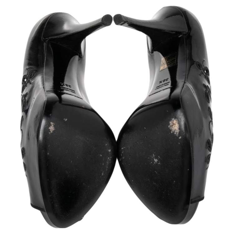 Pre Owned Dolce & Gabbana Black Patent Leather Peep Toe Pumps Size 38.5