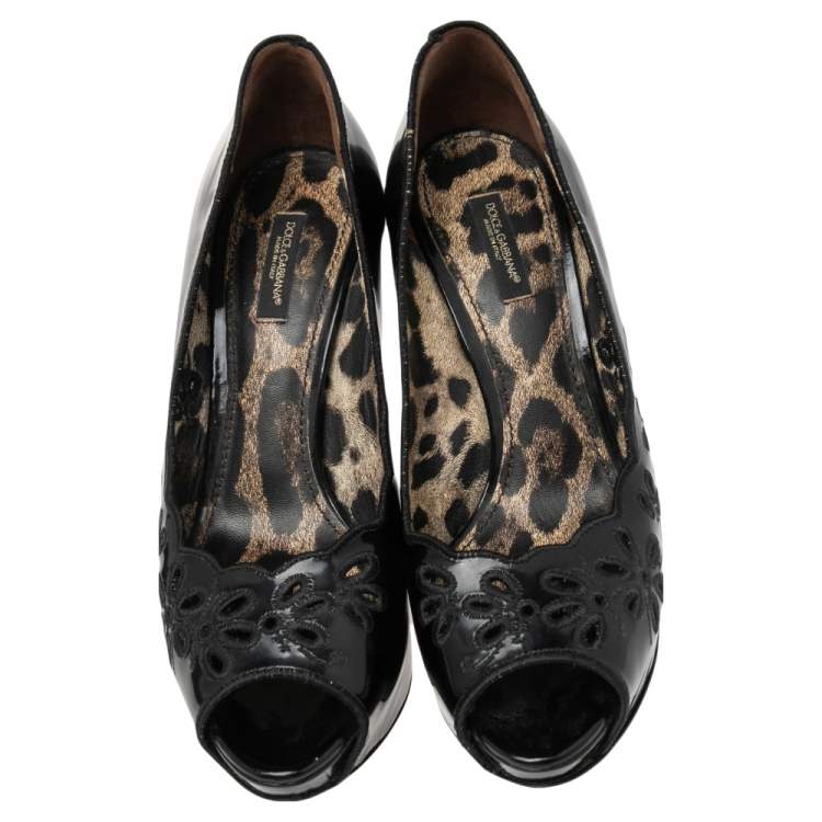 Pre Owned Dolce & Gabbana Black Patent Leather Peep Toe Pumps Size 38.5