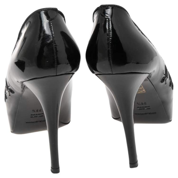 Pre Owned Dolce & Gabbana Black Patent Leather Peep Toe Pumps Size 38.5