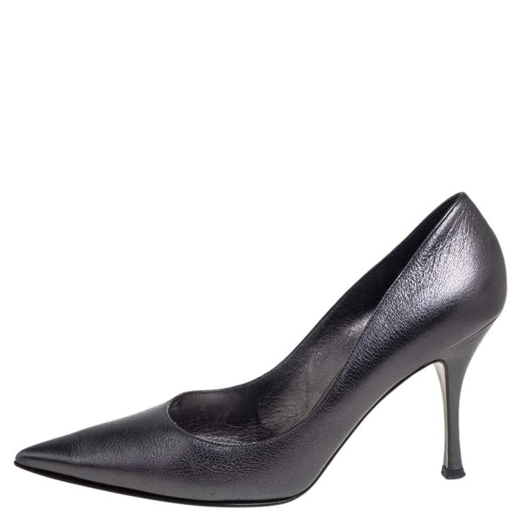 Pre Owned Dolce & Gabbana Metallic Grey Leather Lori Pointed Toe Pumps Size 39