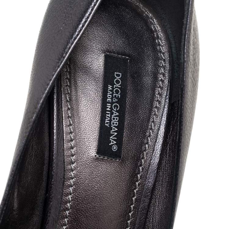 Pre Owned Dolce & Gabbana Metallic Grey Leather Lori Pointed Toe Pumps Size 39