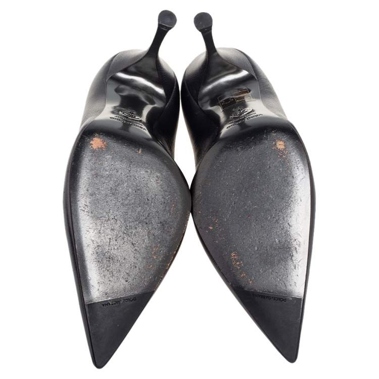 Pre Owned Dolce & Gabbana Metallic Grey Leather Lori Pointed Toe Pumps Size 39