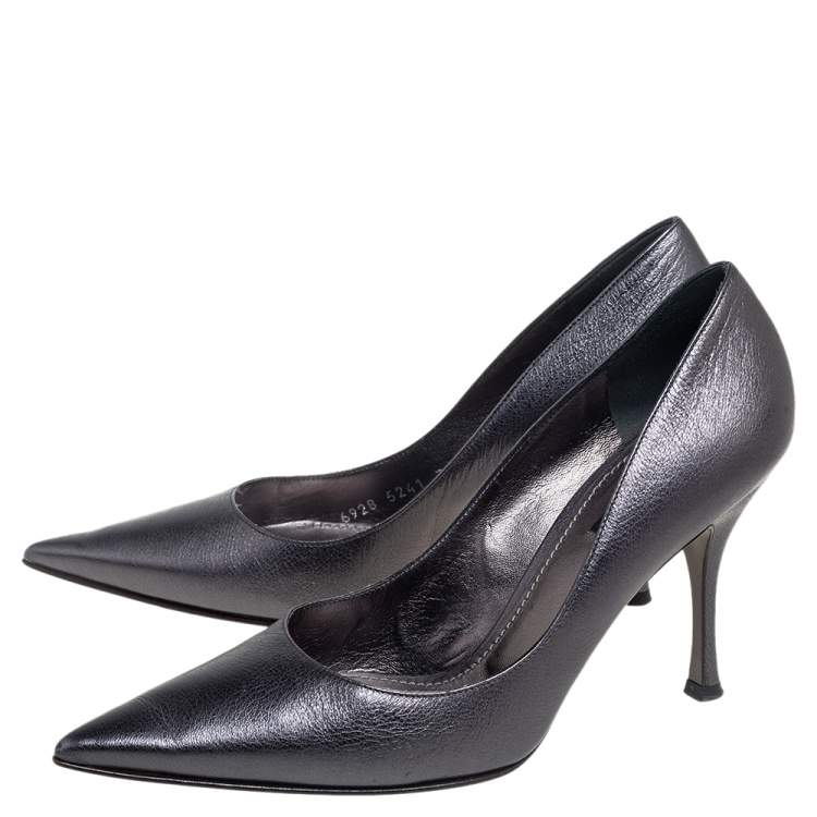 Pre Owned Dolce & Gabbana Metallic Grey Leather Lori Pointed Toe Pumps Size 39