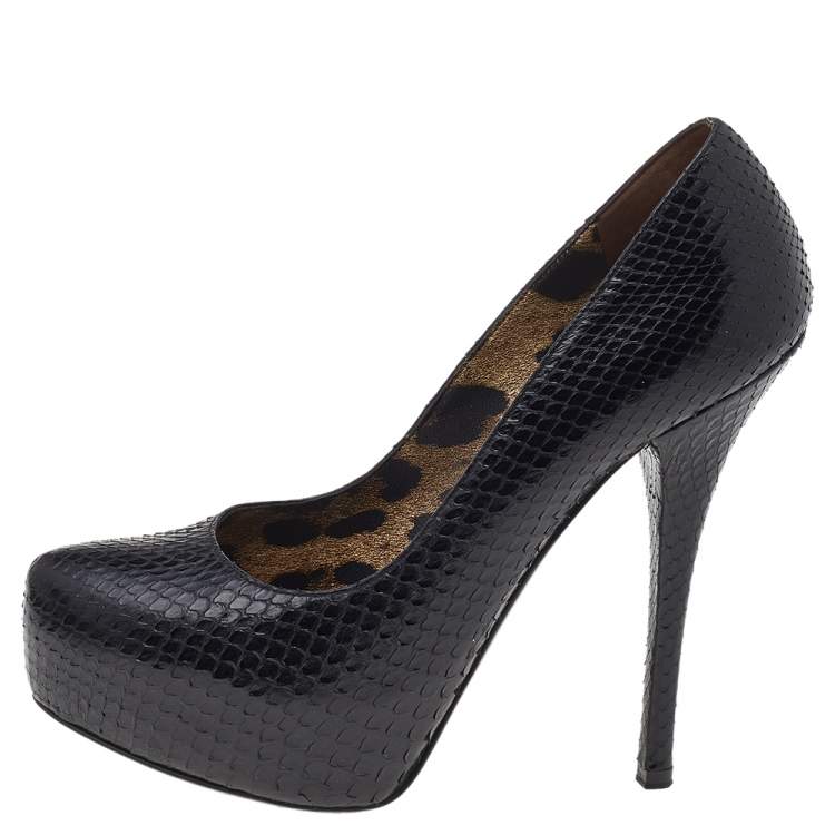 Pre Owned Dolce & Gabbana Black Python Platform Pumps Size 38