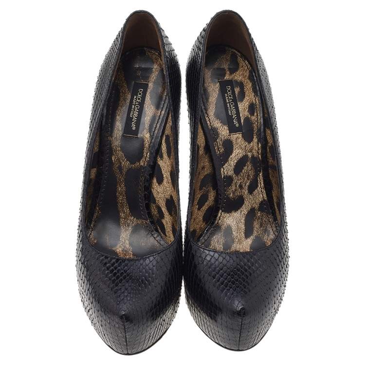 Pre Owned Dolce & Gabbana Black Python Platform Pumps Size 38