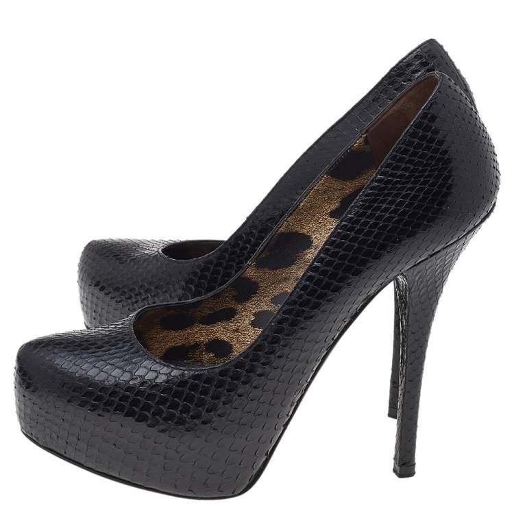 Pre Owned Dolce & Gabbana Black Python Platform Pumps Size 38