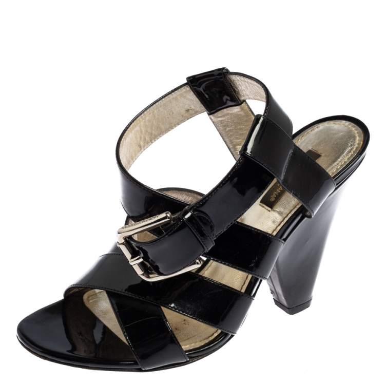 Pre Owned Dolce & Gabbana Black Patent Leather Criss Cross Ankle Strap Sandals Size 38