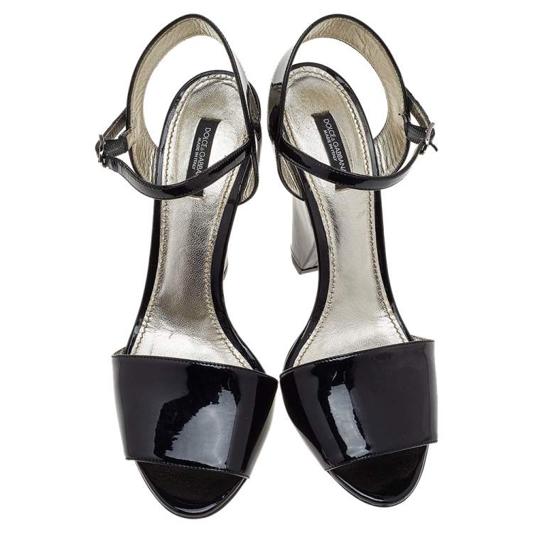 Pre Owned Dolce & Gabbana Black Patent Leather Open Toe Ankle Strap Sandals Size 39.5