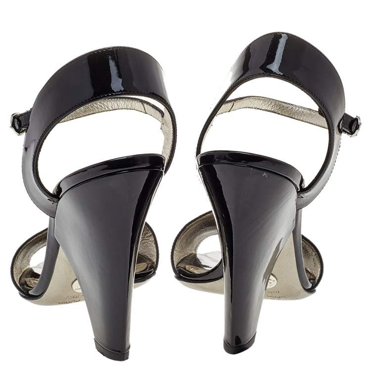 Pre Owned Dolce & Gabbana Black Patent Leather Open Toe Ankle Strap Sandals Size 39.5