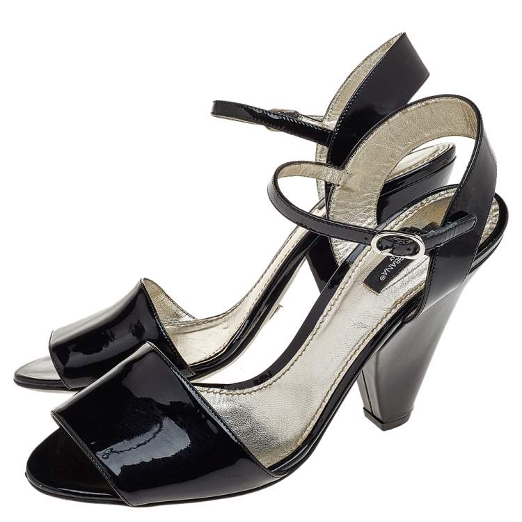 Pre Owned Dolce & Gabbana Black Patent Leather Open Toe Ankle Strap Sandals Size 39.5