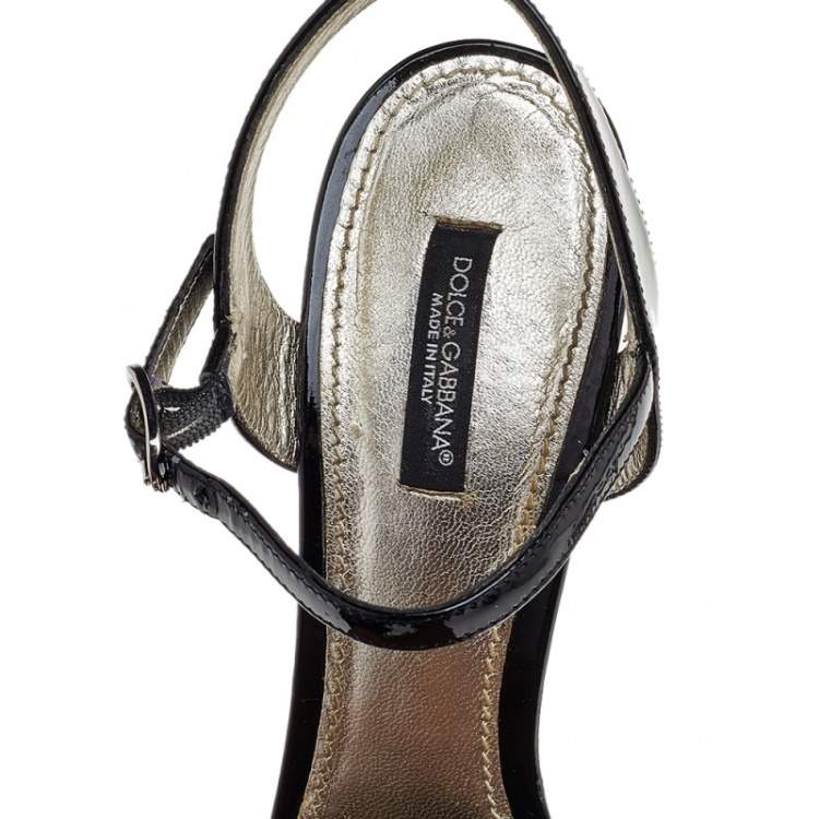 Pre Owned Dolce & Gabbana Black Patent Leather Open Toe Ankle Strap Sandals Size 39.5