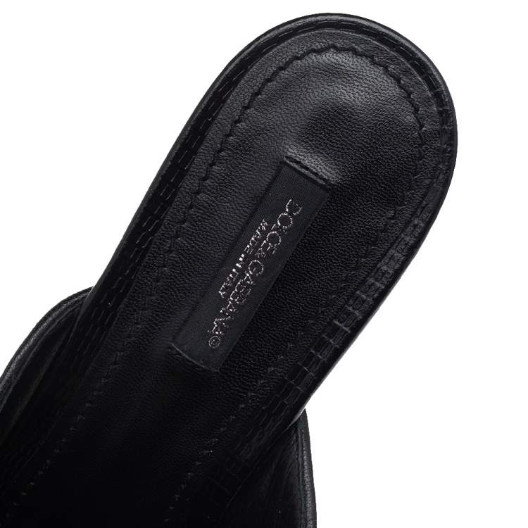 Pre Owned Dolce & Gabbana Black Lizard Embossed Leather Crystal Embellished Wedge Sandals Size 38
